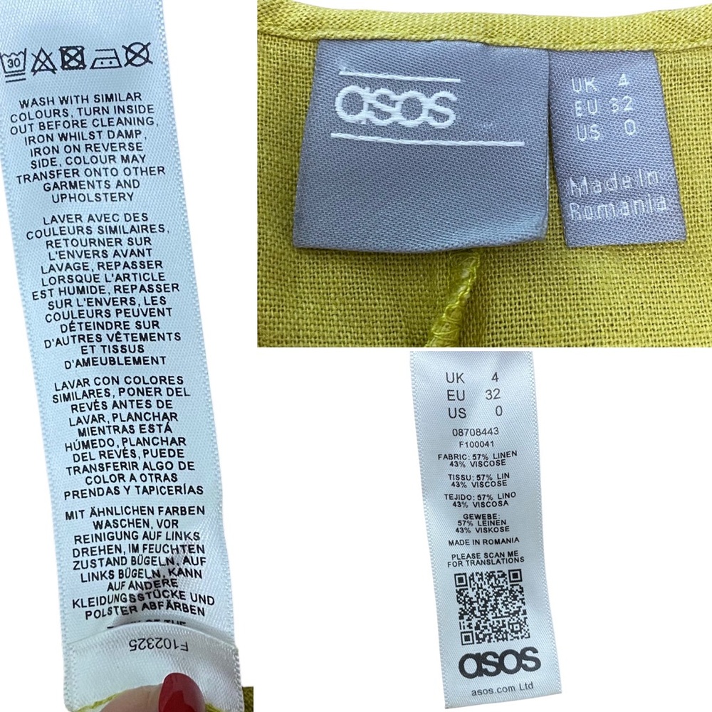 ASOS Jumpsuits Wide Leg Chic Linen Blend Summer Holiday Pockets Button Size 0 - Picture 10 of 10